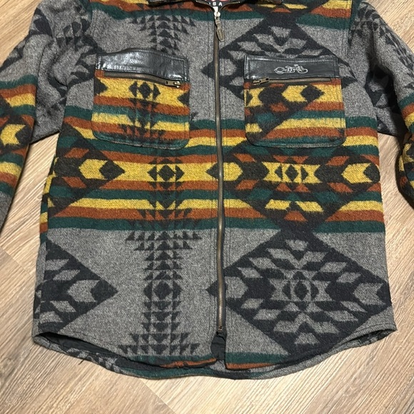 Easy Riders Leather Wool Jacket Motorcycle Native Navajo Aztec Print M vintage - Picture 3 of 13
